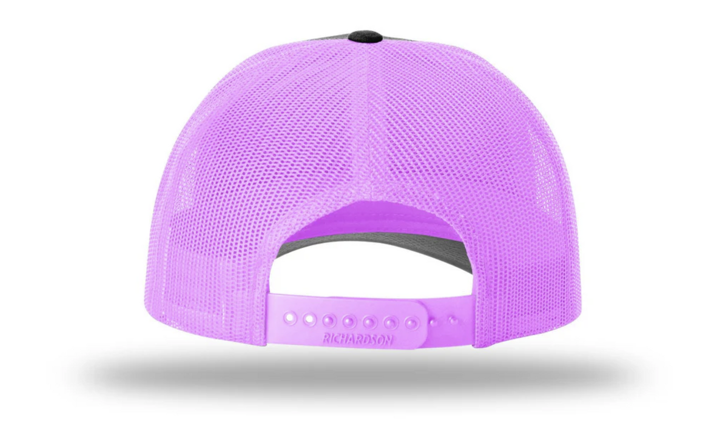 Black/Neon Pink Richardson 115 Low Pro Trucker Cap