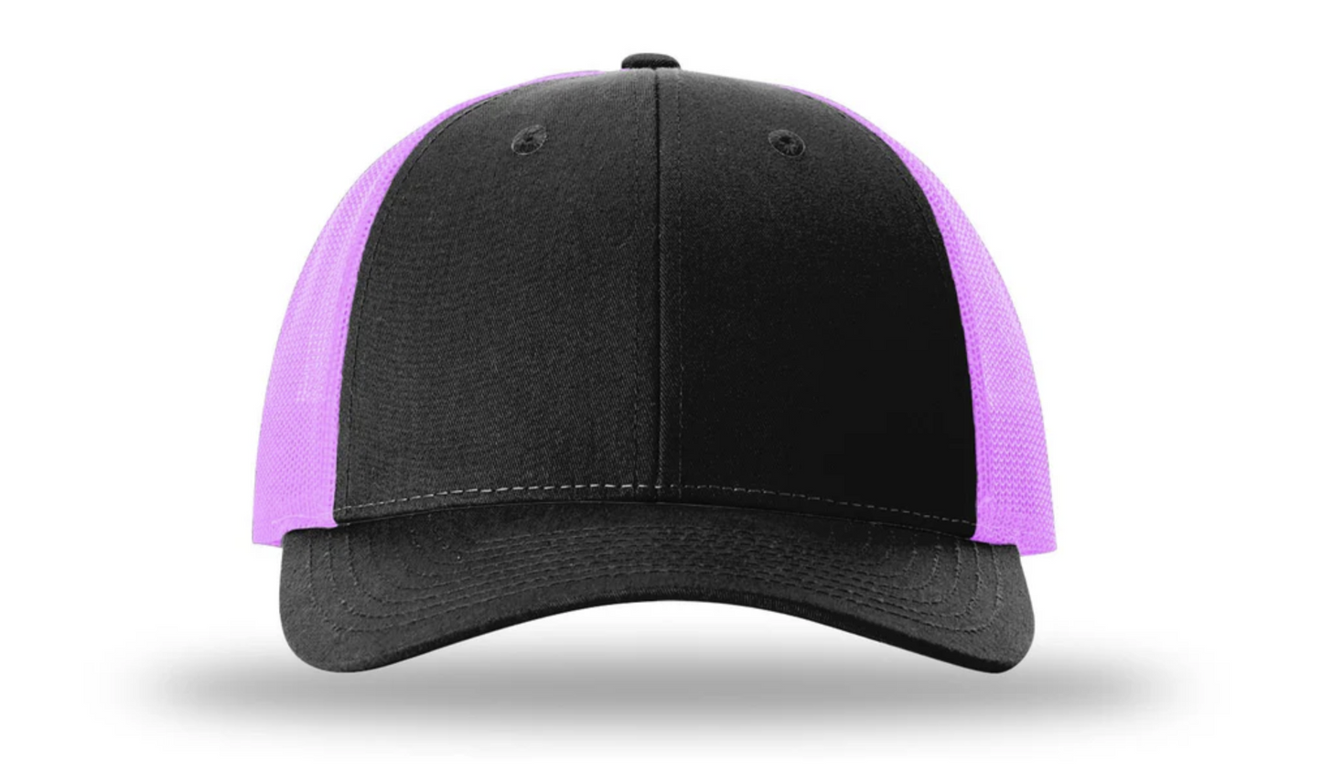 Black/Neon Pink Richardson 115 Low Pro Trucker Cap