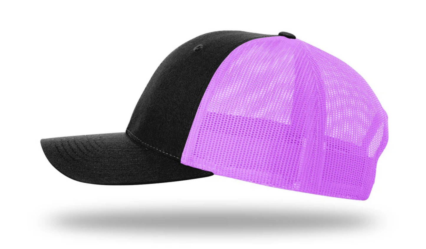 Black/Neon Pink Richardson 115 Low Pro Trucker Cap